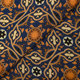 Voile de viscose imprimé arabesque et feuille fond marine