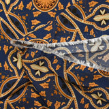 Voile de viscose imprimé arabesque et feuille fond marine
