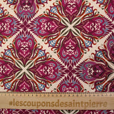 Viscose imprimée mandala botanique magenta fond écru