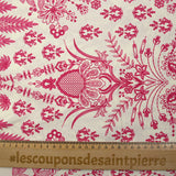 Viscosa estampada Oaxaca bordado fucsia fondo blanquecino