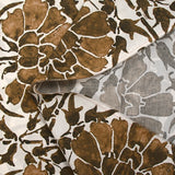 Voile de coton imprimé frise et cyanotype marron fond écru
