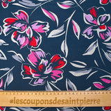 Sweat envers doudou fleurs orchidée et rouge fond marine