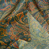 Jacquard polyester lamé cachemire orange et violet fond canard