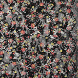 Dentelle imprimée fleurs rouge et jaune fond noir