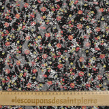 Dentelle imprimée fleurs rouge et jaune fond noir
