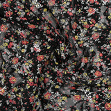 Dentelle imprimée fleurs rouge et jaune fond noir