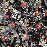 Dentelle imprimée fleurs rouge et jaune fond noir