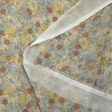 Ribbed chiffon printed with red, blue and yellow flowers on a white background