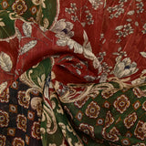 Green and red baroque lurex printed crinkle chiffon