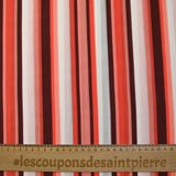 Voile de polyester imprimé rayé corail, blanc cassé et acajou