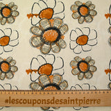 Coton imprimé fleur journal fond beige