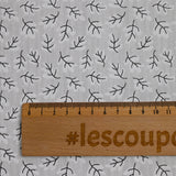 Popeline polycoton imprimée rayée et branche fond gris