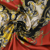 Satin polyester twill printed baroque moldings red background