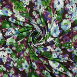Maille crêpe imprimée temps floral vert fond prune foncé