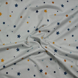 Jersey tout doux imprimé pois et étoiles fond gris