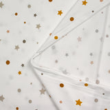 Jersey tout doux imprimé pois et étoiles fond blanc cassé