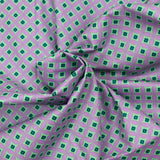 Popeline enduite imprimée fleur losange vert fond violet