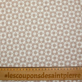 Coated poplin printed with fields of flowers, beige, white background