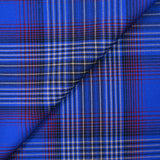 Laine à carreaux rouge et beige fond bleu
