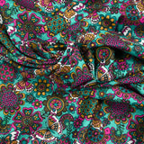 Purple butterfly print cotton green melting per meter