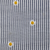 Dyed woven cotton embroidered daisy white and navy striped background