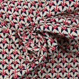 Coton et viscose imprimé graphique rouge fond écru