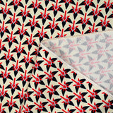 Coton et viscose imprimé graphique rouge fond écru