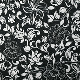 Viscose satin printed flowers in arabesque black background