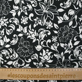 Viscose satin printed flowers in arabesque black background