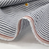 Dyed woven cotton embroidered daisy white and navy striped background