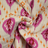 Double gauze padded double side Indian gurugram pink background ecru per meter