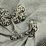 Polyviscose natté motifs floraux floqués gris