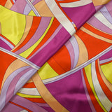 Satin de soie imprimé danse évasive orchidée, orange et jaune