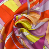 Satin de soie imprimé danse évasive orchidée, orange et jaune