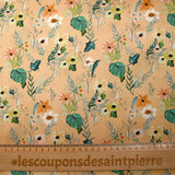 Satin de soie imprimé cascade de fleurs fond beige sable