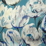 Satin de soie imprimé tulipes sauvages fond bleu