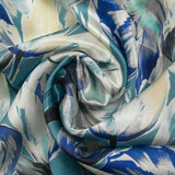Satin de soie imprimé tulipes sauvages fond bleu