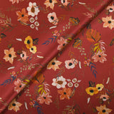Satin de soie imprimé cascade de fleurs fond bordeaux