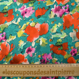 Satin de soie imprimé douceur en peinture fond turquoise