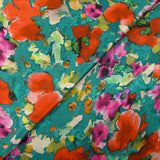 Satin de soie imprimé douceur en peinture fond turquoise
