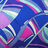 Satin de soie imprimé danse évasive magenta, bleu et parme