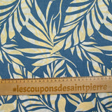 100% Lin imprimé feuille bleu