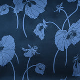 Satin de soie imprimé pavots bleu ardoise fond marine