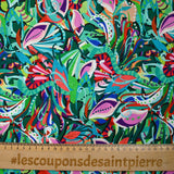 Turquesa Zélia algodón impreso, verde y coral