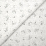 Piqué de coton imprimé hérisson et pois taupe fond blanc