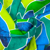 Green and blue printed polycoton printed