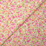 Piqué de coton imprimé les fleurs de Sarah rose et orange fond blanc