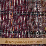 Tweed de laine mélangée Capucine ligne marine et noire fond lie de vin