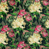 Velvet jersey fuchsia flowers and gold burnout background