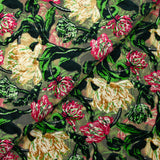 Velvet jersey fuchsia flowers and gold burnout background